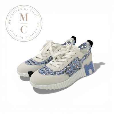 エルメス HERMES バウンシング スニーカー 靴 シューズ シルク スエード ブルー グレー 未使用 編み込み