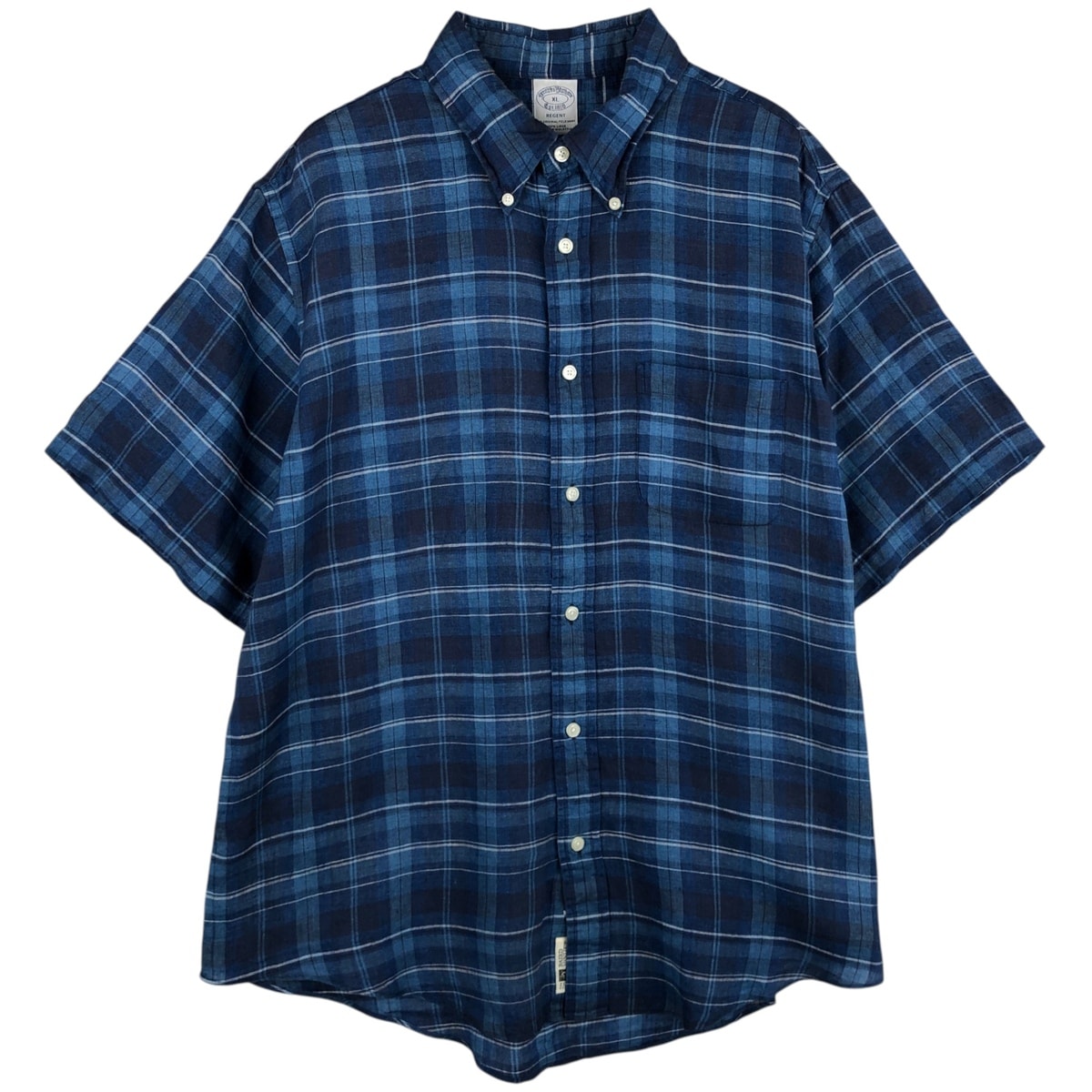 古着 ブルックスブラザーズ Brooks Brothers Est.1818 REGENT チェック柄 半袖 リネン ボタンダウンシャツ メンズXL相当/eaa614531