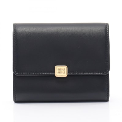 ミュウ ミュウ Miu Miu SOFTY METAL スクエア 三つ折り財布 財布 レザー レディース ブラック系 5MH040 【中古】