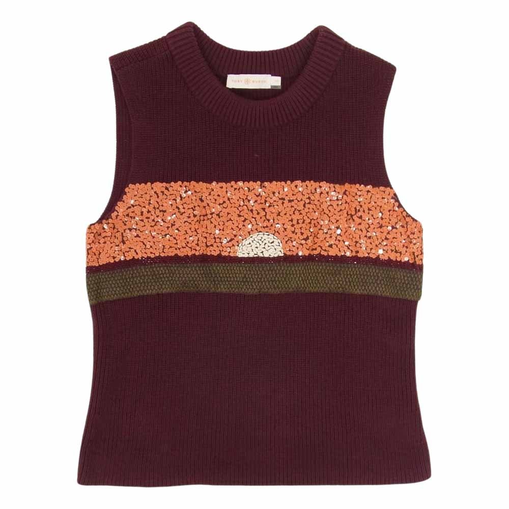 Tory Burch トリーバーチ ニット スパンコール ニット ベスト エンジ系 S【中古】