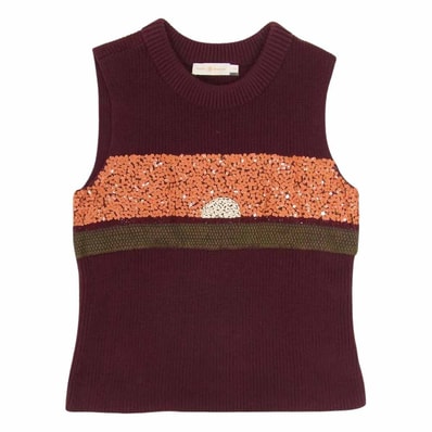 Tory Burch トリーバーチ ニット スパンコール ニット ベスト エンジ系 S【中古】