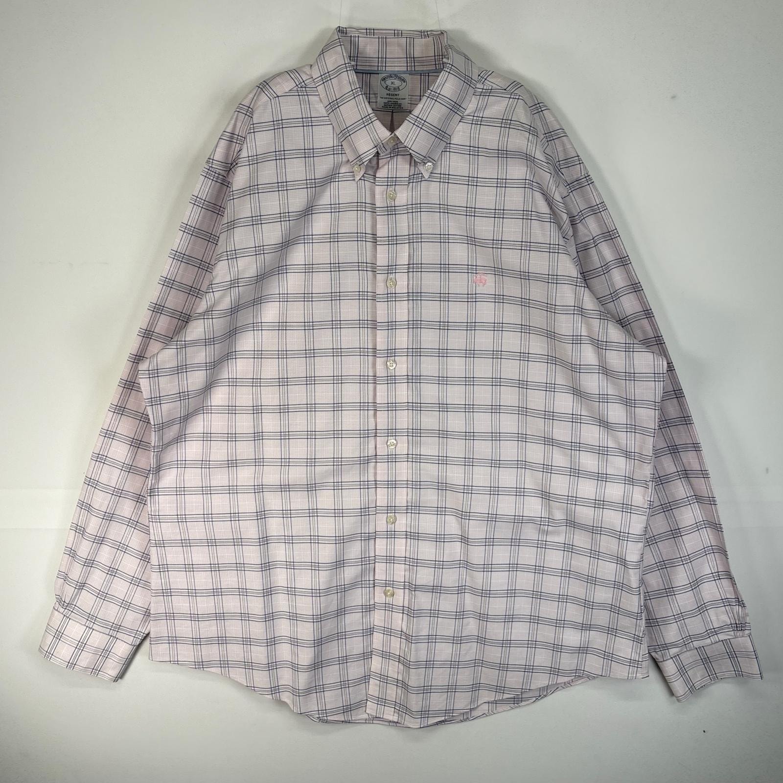 古着 ブルックスブラザーズ Brooks Brothers 長袖シャツ ロゴ 刺繍 チェック オックスフォード XL  ピンク系 マルチカラー メンズ
