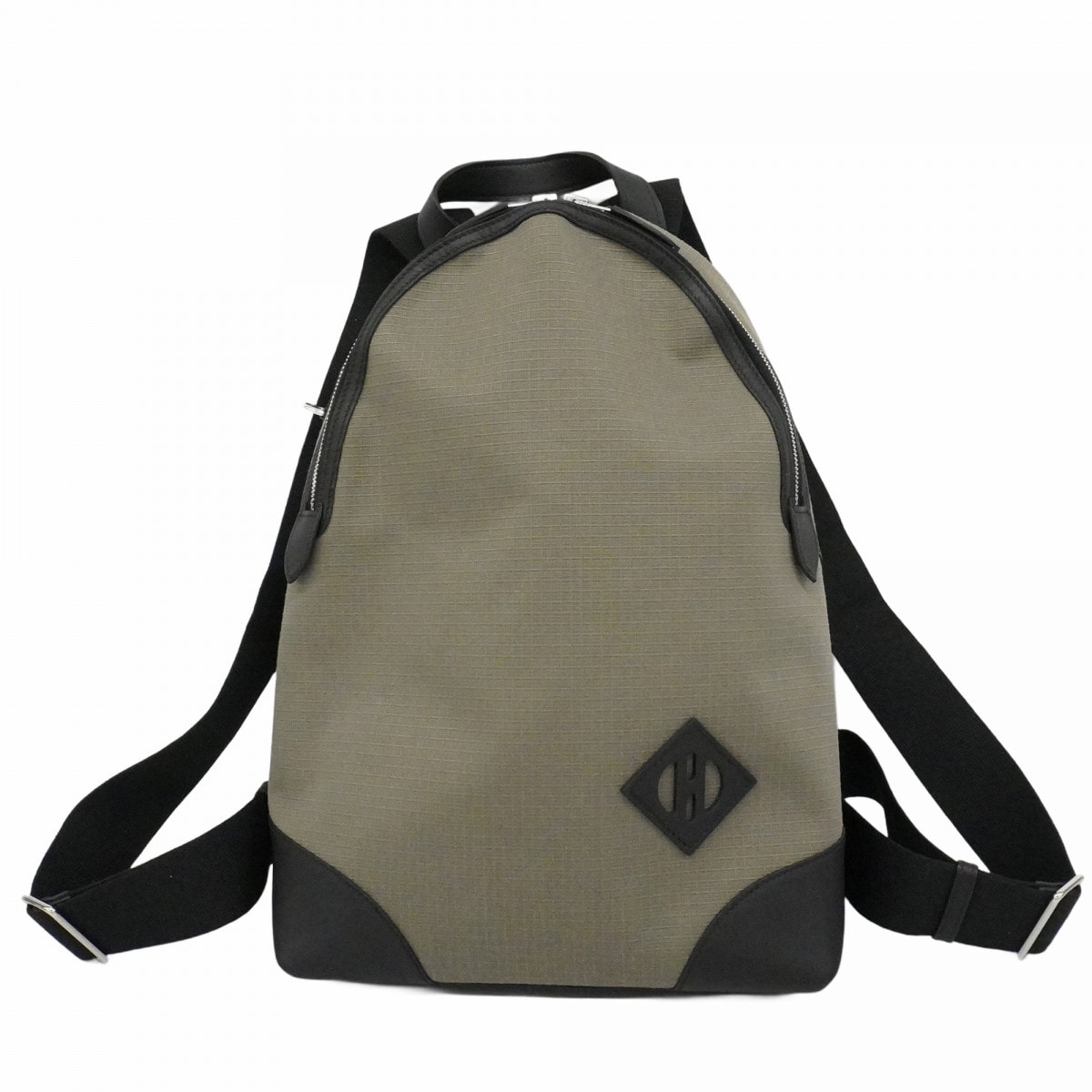 【6de5538】エルメス リュック・デイパック サックアドオールバック スイフト トワルビヴァーク ブラック カーキ シルバー金具 U刻印【中古】メンズ