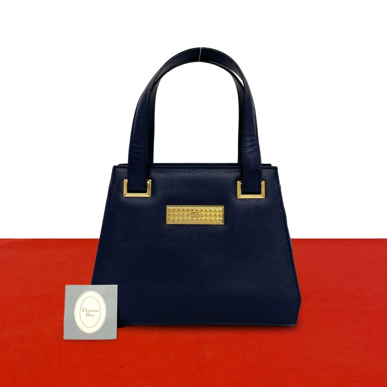 Christian Dior ディオール CD ロゴ 金具 レザー ハンドバッグ ネイビー
 32999