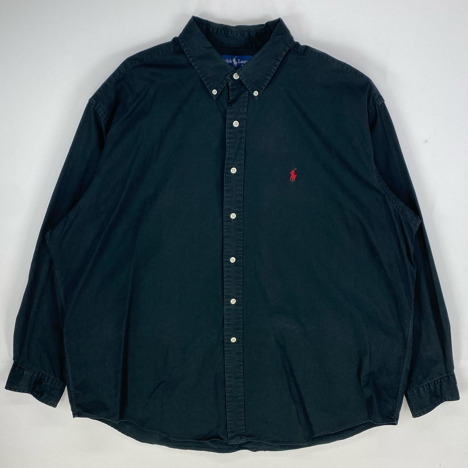 古着 ラルフローレン RALPH LAUREN 長袖シャツ ボタンダウン ワンポイントロゴ BLAKE 大きいサイズ 2XL  ブラック系 メンズ