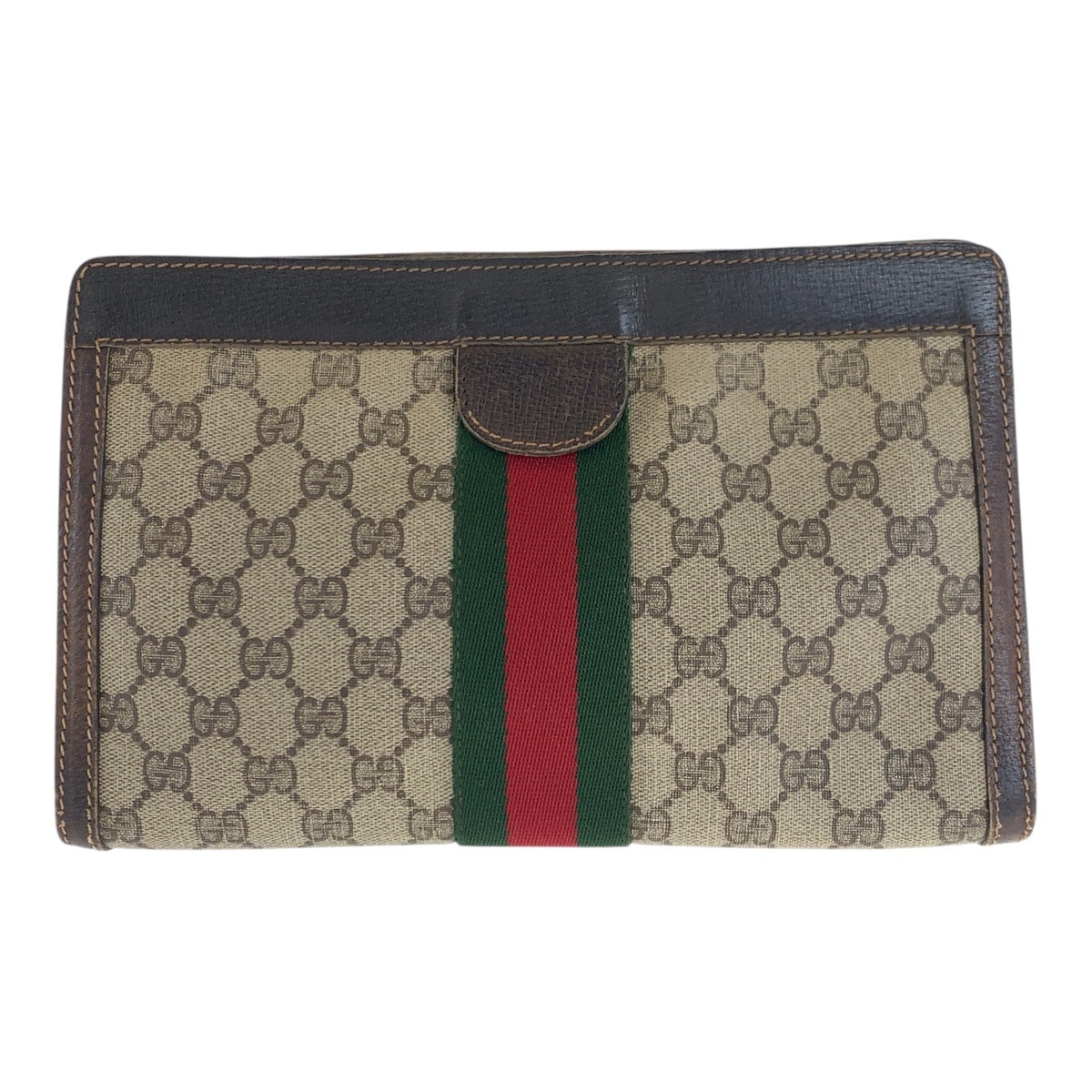 GUCCI グッチ ヴィンテージ シェリーライン オールドグッチ ベージュ ブラウン GGスプリームキャンバス レザー/ クラッチバッグ セカンドバッグ 505728 【中古】