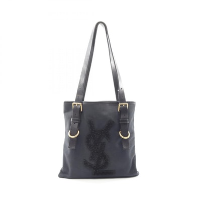 イヴサンローランリヴゴーシュ Yves Saint Laurent rive gauche ロゴ トートバッグ バッグ キャンバス レザー レディース ネイビー系 / ブラック系 147403 【中古】