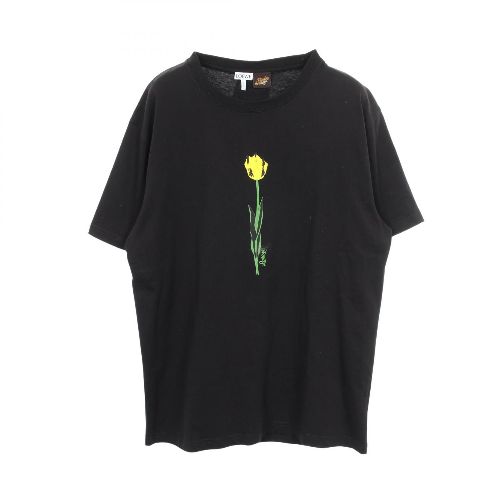 ロエベ LOEWE フローラルプリント 半袖Tシャツ 衣料品 トップス コットン レディース ブラック系 【中古】