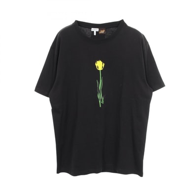 ロエベ LOEWE フローラルプリント 半袖Tシャツ 衣料品 トップス コットン レディース ブラック系 【中古】