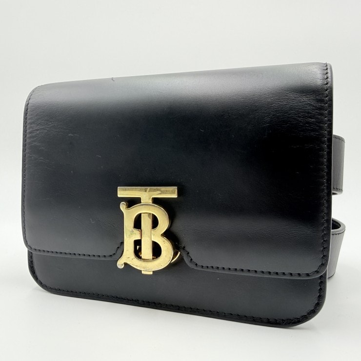 BURBERRY(バーバリー)TBロゴ ベルトバッグ ウエストバッグ ボディバッグ レザー ブラック ゴールドトーン レディース メンズ ユニセックス