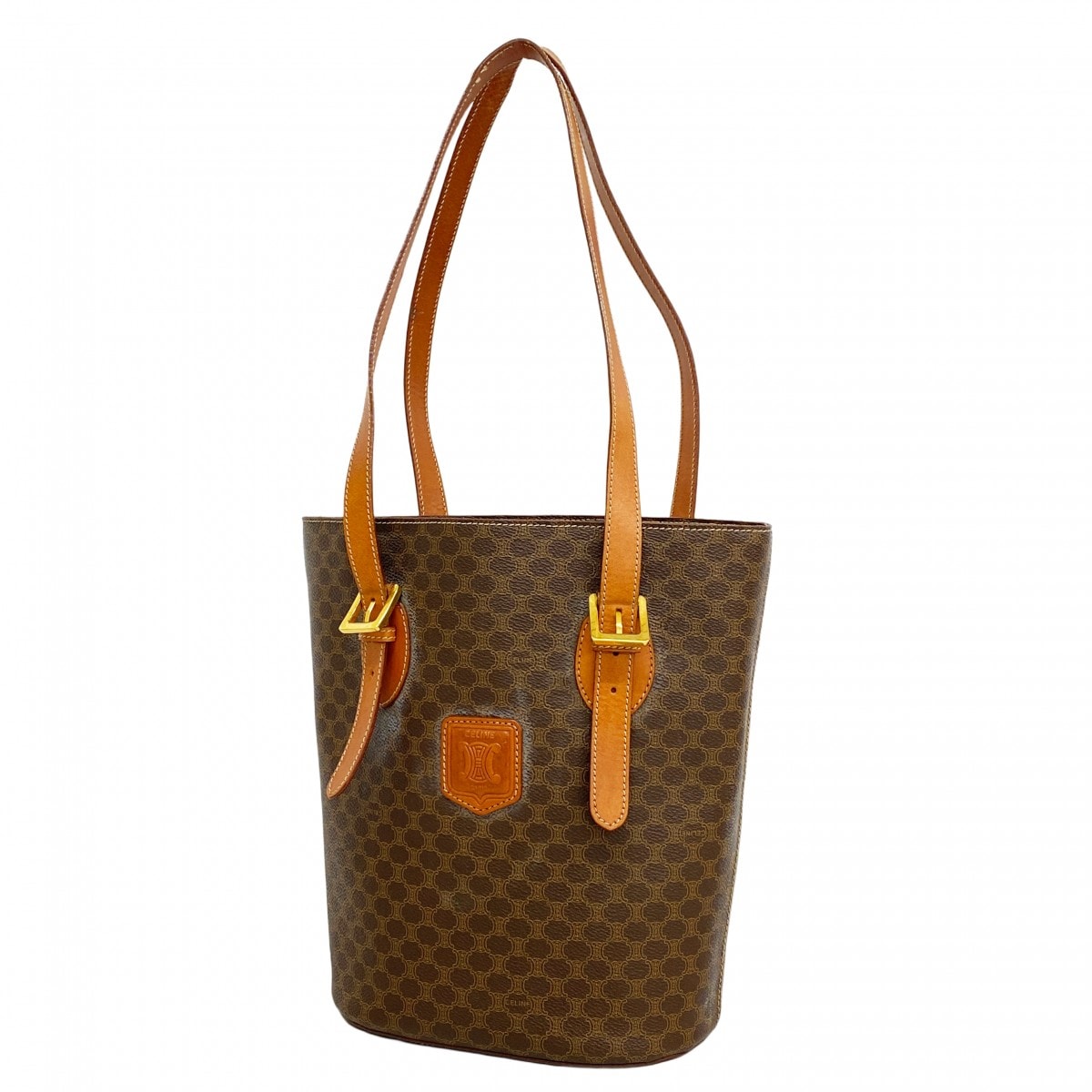 【6db1344-k】セリーヌ トートバッグ マカダム PVC ブラウン ゴールド金具【中古】レディース