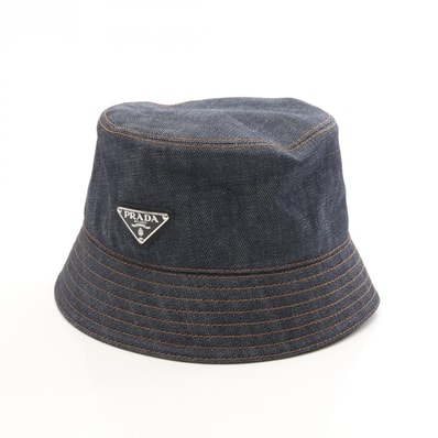 プラダ PRADA 三角プレート デニム ハット 帽子 コットン メンズ レディース ネイビー系 2HC137 【中古】