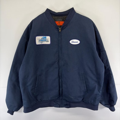 古着 レッドキャップ RED KAP ジャケット フルジップ 中綿 大きいサイズ 企業ロゴ ワーク ワッペン 2XL ネイビー系 メンズ