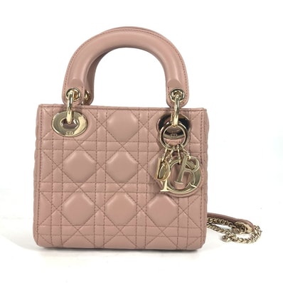 ディオール Dior Lady Dior バッグ ミニ M0505ONGE_M50P レディディオール カナージュ チェーン ショルダーバッグ 斜め掛け カバン ハンドバッグ ラムスキン ピンクベージュ系 新品同様