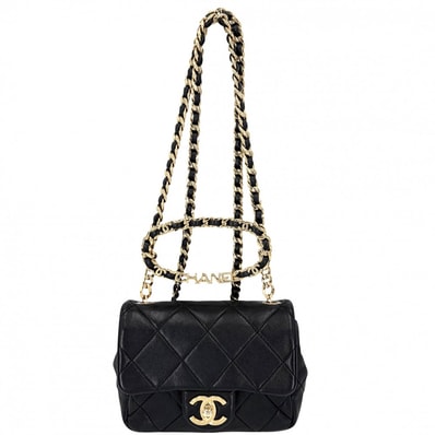 CHANEL シャネル ショルダーバッグ ミニマトラッセ チェーン ターンロック 肩掛け 斜め掛け Mini Matelasse トップハンドル ココマーク ラムスキン ブラック 黒 ゴールド金具 レディース【中古品】