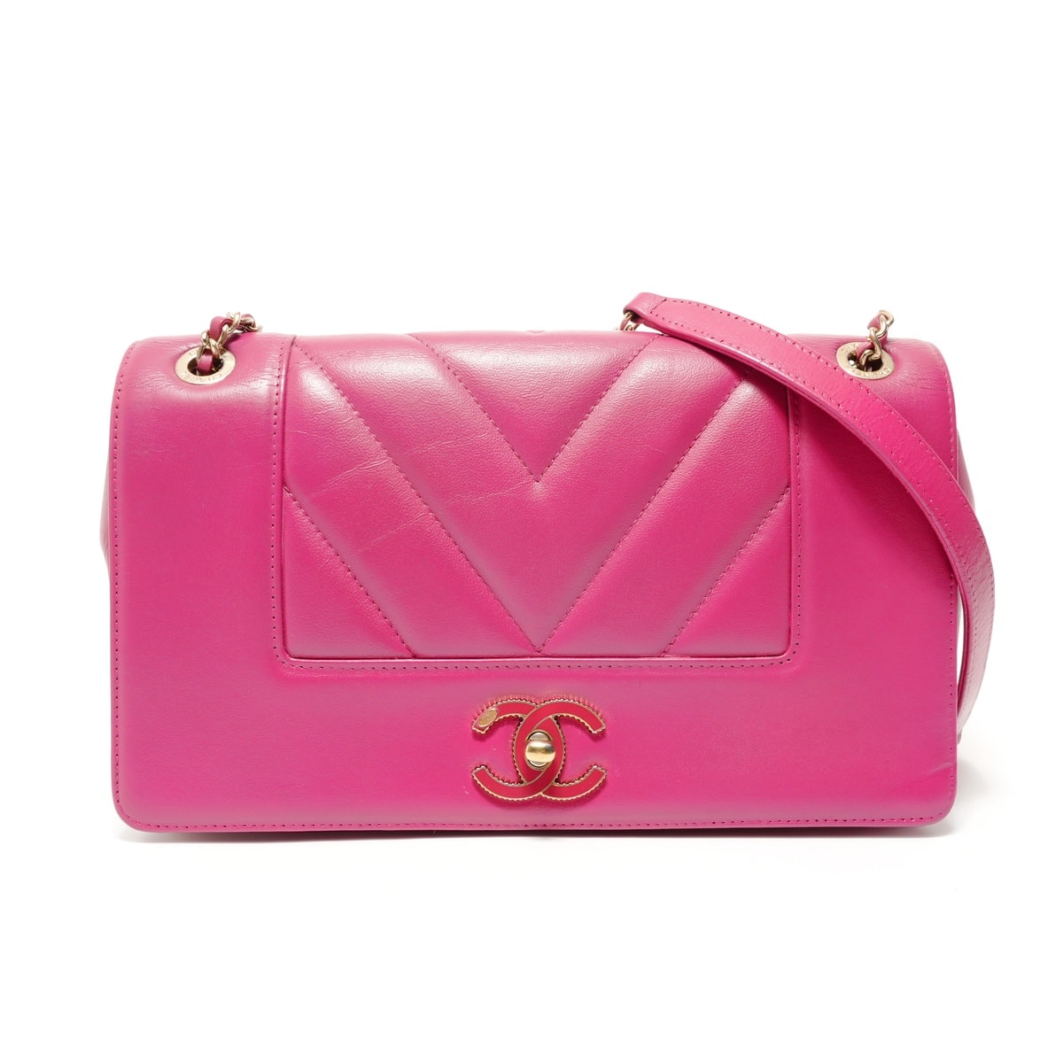 シャネル CHANEL Vステッチ マドモアゼル チェーン ラム 24番台 ショルダーバッグ【中古】