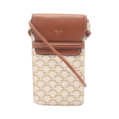 セリーヌ CELINE トリオンフ フォンフォルダー ショルダーバッグ バッグ PVCコーティングキャンバス レザー レディース アイボリー系 / ブラウン系 【中古】