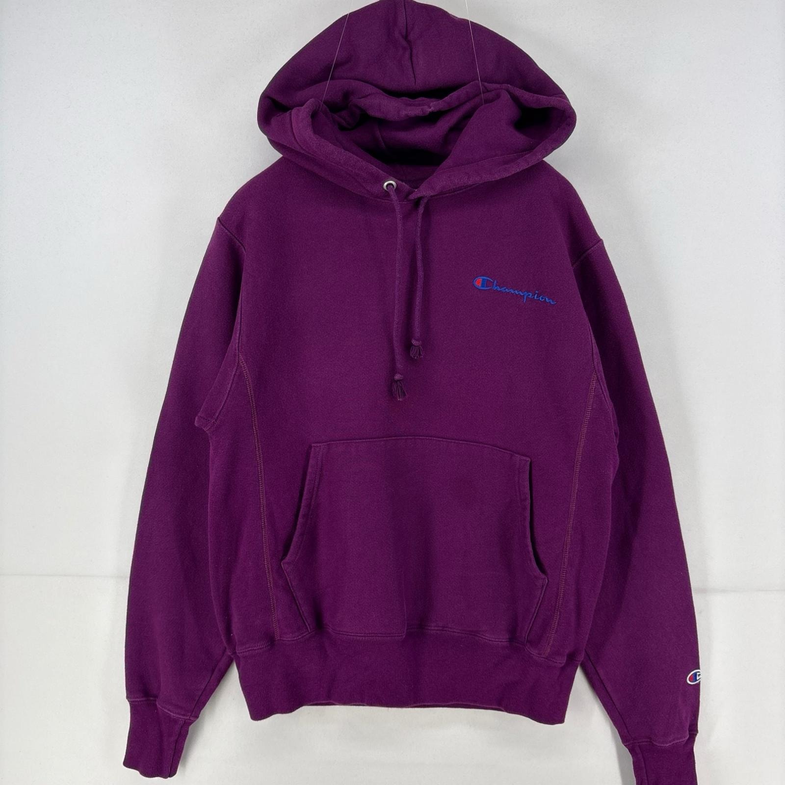 古着 チャンピオン Champion スウェット リバースウィーブ ワンポイント ロゴ スウェット プルオーバー  S  パープル 無地 メンズ