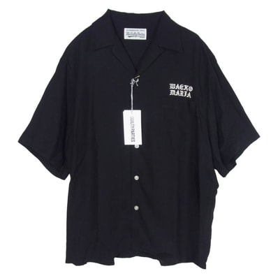 WACKO MARIA ワコマリア 半袖シャツ 24SS-WMS-OC05 50'S SHIRT S/S ロゴ刺繍 オープンカラー 半袖 シャツ ブラック系 M【極上美品】【中古】