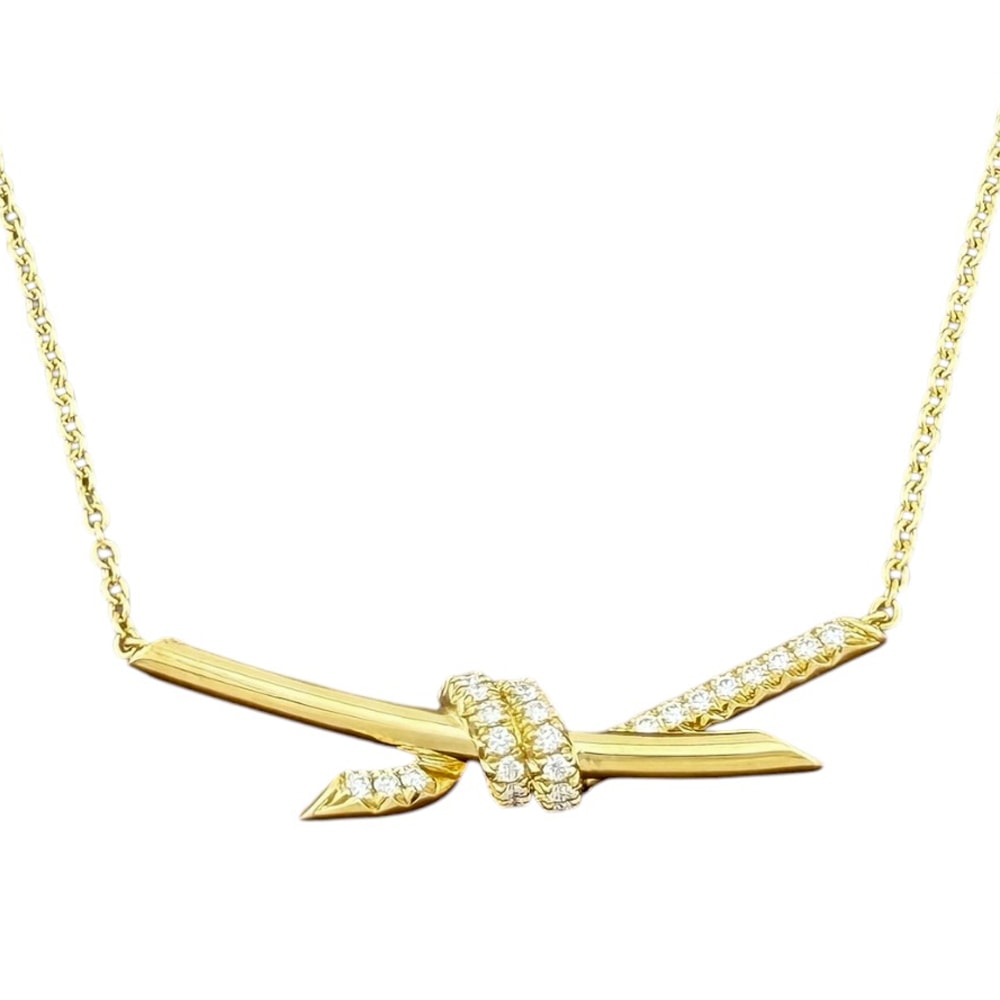 ティファニー ノット ネックレス 18金 K18イエローゴールド ダイヤモンド レディース TIFFANY&Co. 中古