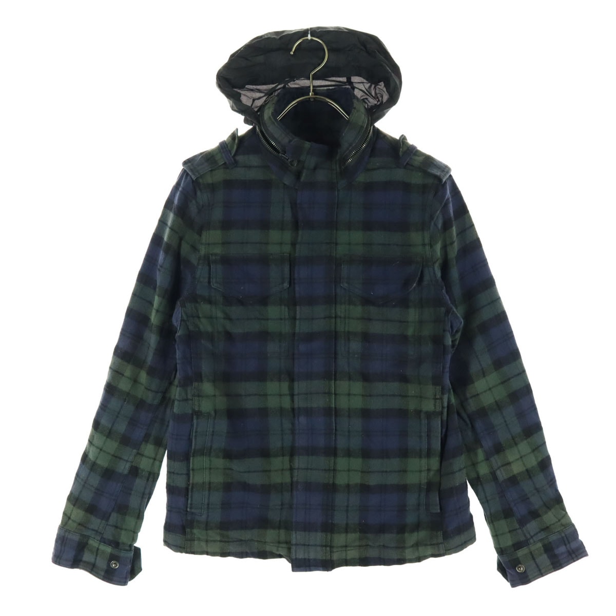 GAP ギャップ チェック柄 長袖 ジップジャケット XS ネイビー系 フーディー収納袋付き
