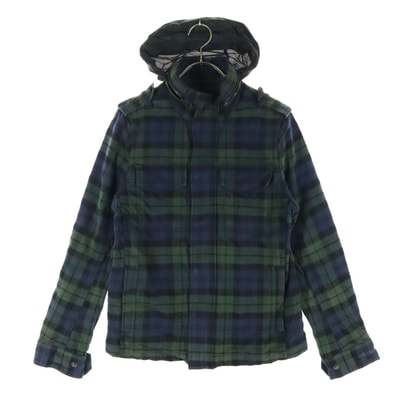 GAP ギャップ チェック柄 長袖 ジップジャケット XS ネイビー系 フーディー収納袋付き