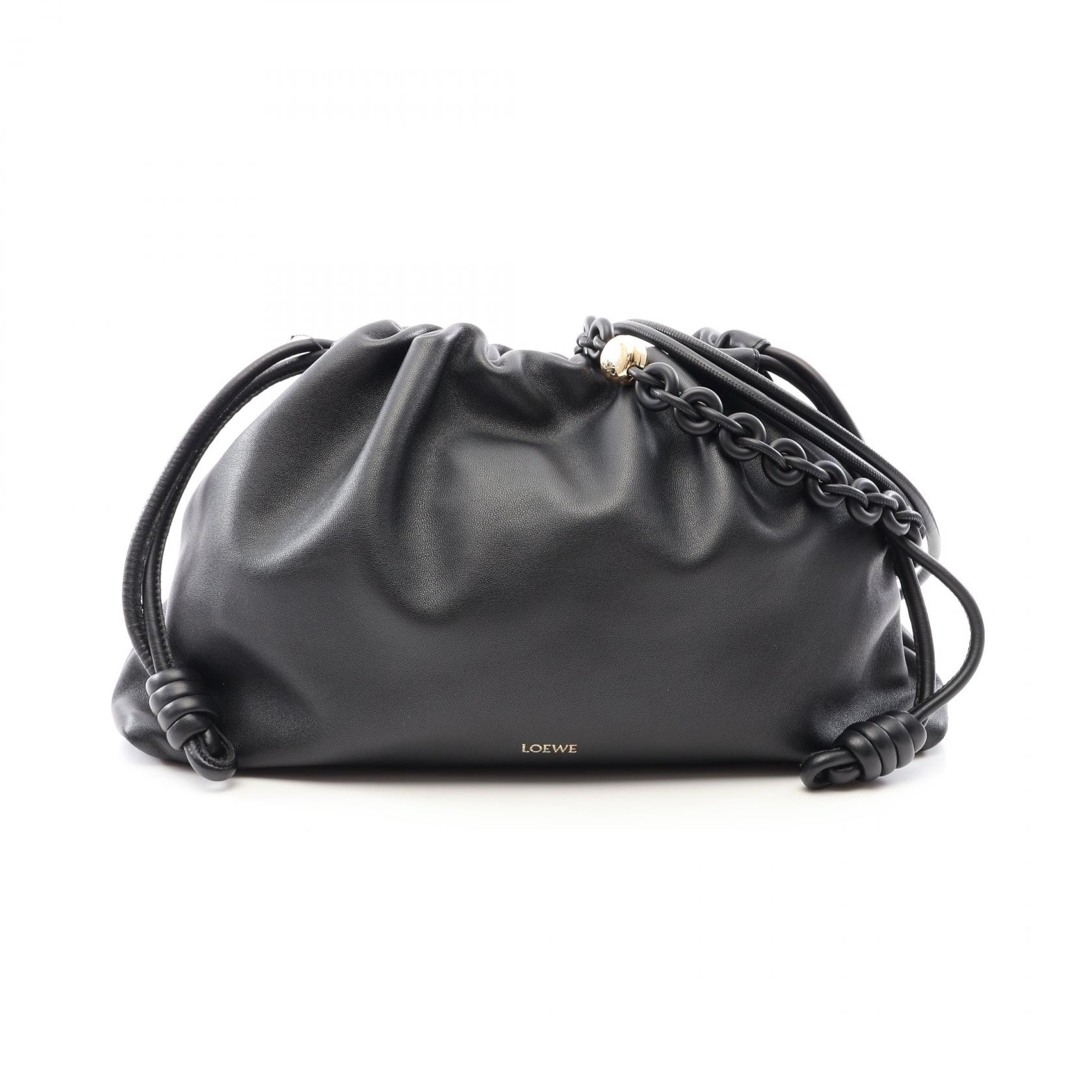 ロエベ LOEWE フラメンコ パース ラージ 2WAY ショルダーバッグ バッグ レザー レディース ブラック系 【中古】