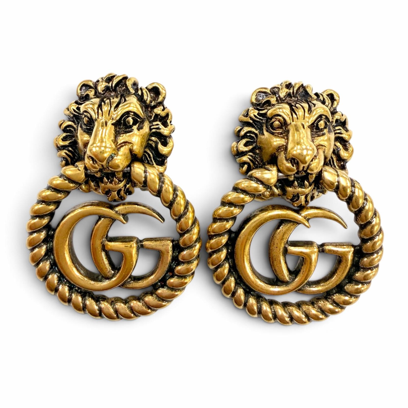 美品 グッチ GGマーモント ライオンヘッド イヤリング ゴールド レディース