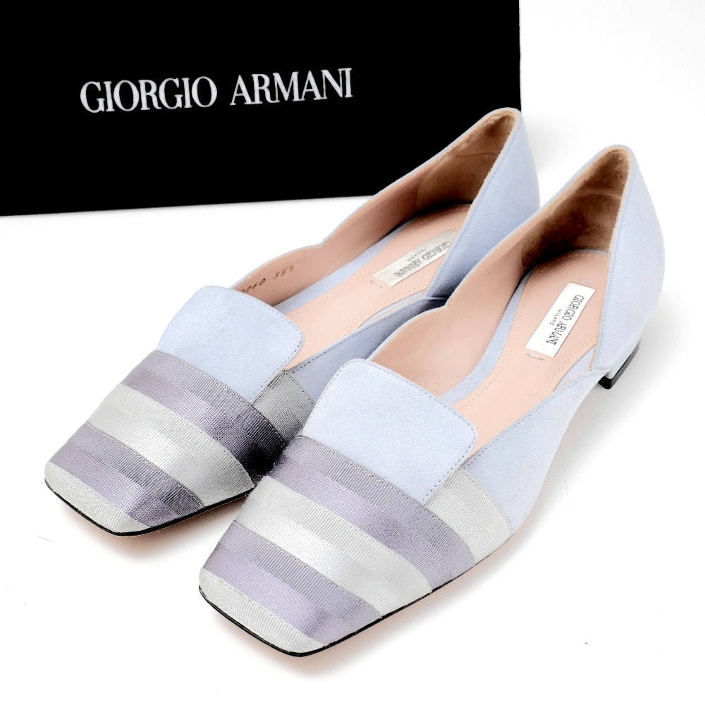 GIORGIO ARMANI ジョルジオアルマーニ パンプス サイズ35 1/2 ローヒール スクエアトゥ スウェード レザー 異素材切替デザイン 靴 ブランド古着【中古】20250701/RA5282