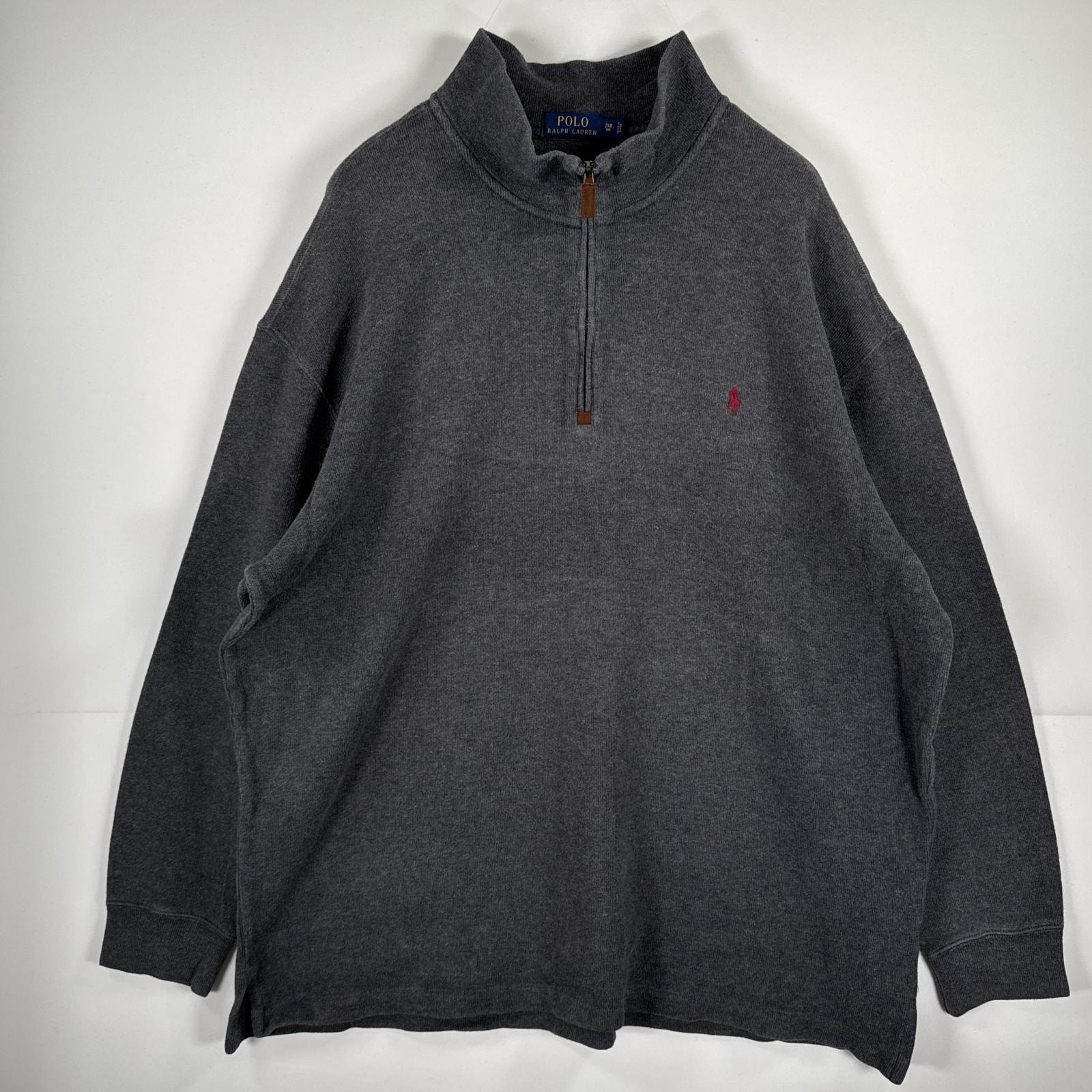 古着 ポロ・ラルフローレン POLO RALPH LAUREN 長袖 セーター ハーフジップ トレーナー 大きいサイズ 2XB  グレー 無地 メンズ