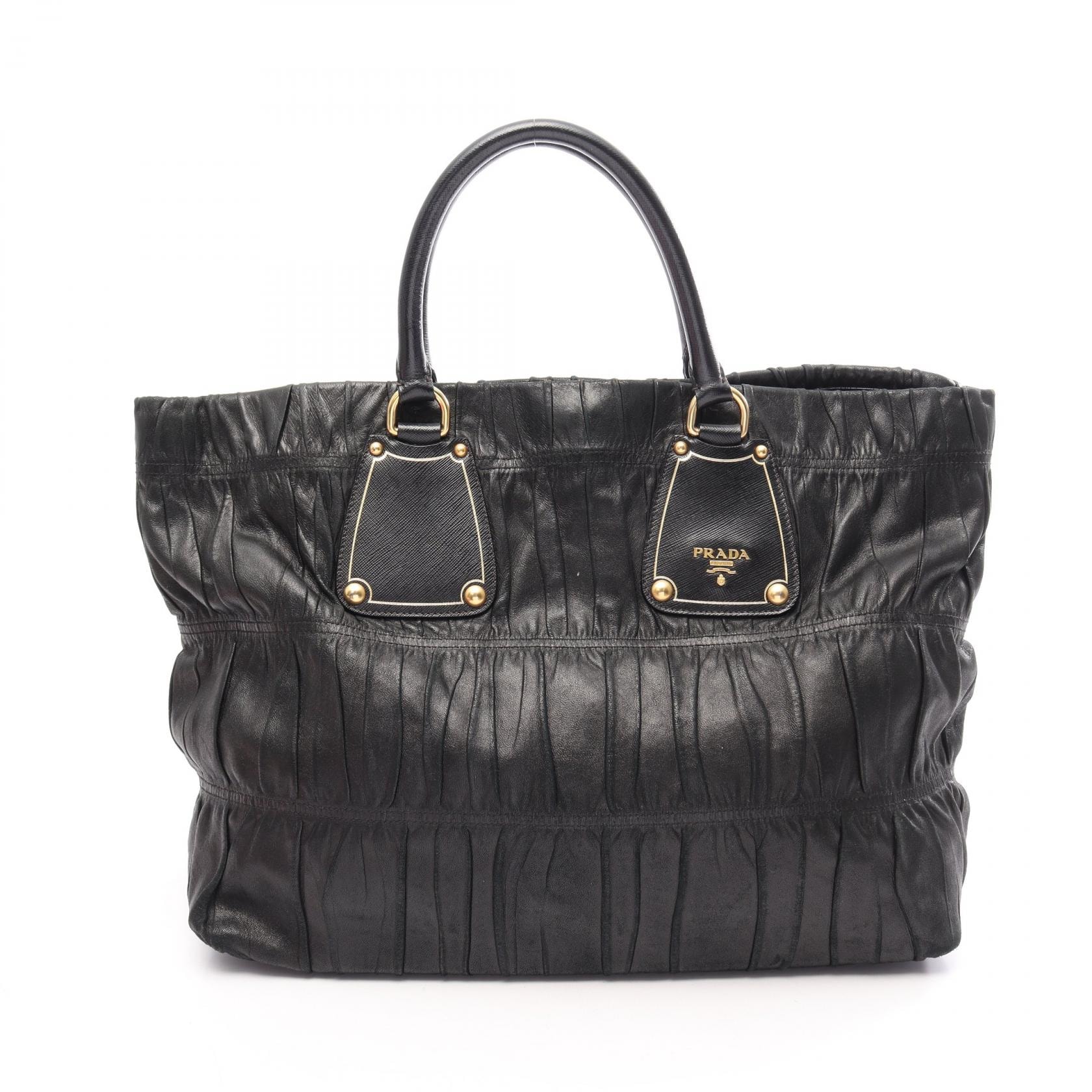 プラダ PRADA ゴーフル トートバッグ バッグ レザー サフィアーノ レディース ブラック系 【中古】