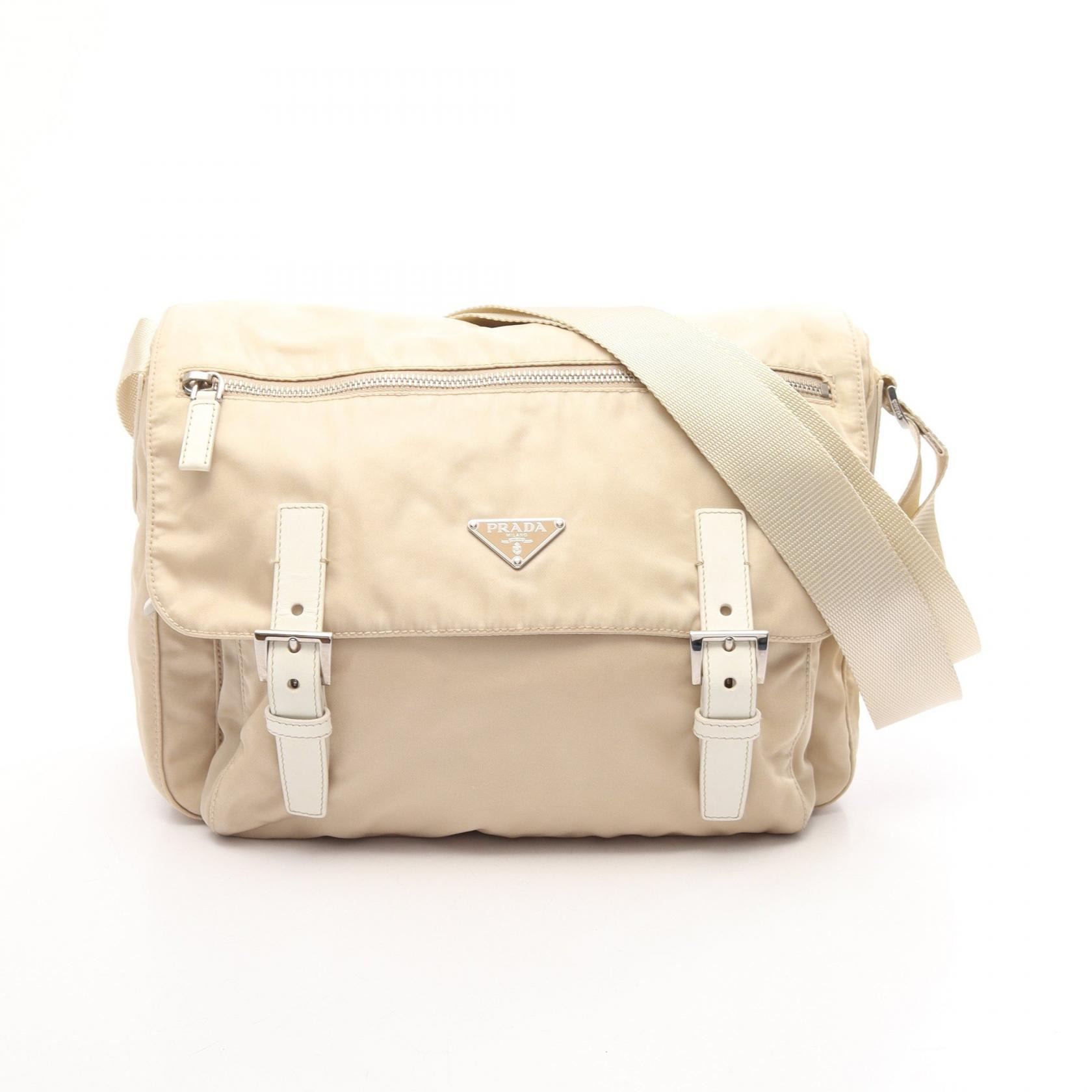 プラダ PRADA 三角プレート ショルダーバッグ バッグ ナイロン レザー レディース ベージュ系 / アイボリー系 BT6671 【中古】