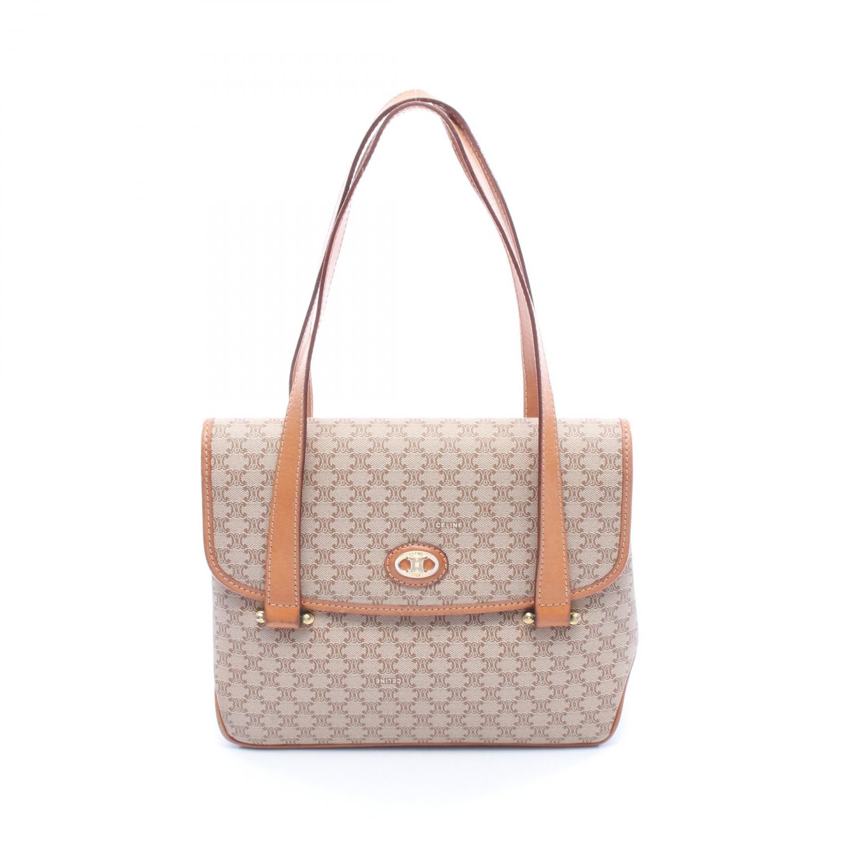 セリーヌ CELINE マカダム ショルダーバッグ バッグ PVCコーティングキャンバス レザー レディース ベージュ系 / ブラウン系 【中古】