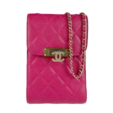 シャネル CHANEL 斜め掛けショルダーバッグ フォンホルダー マトラッセ キャビアスキンレザー マゼンタ ゴールド レディース【中古】 z8632