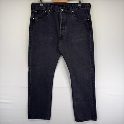 古着 リーバイス Levi's パンツ ブラックデニム 5ポケット ストレート ボタンフライ ジーンズ ジーパン W38 L34 ブラック系 メンズ