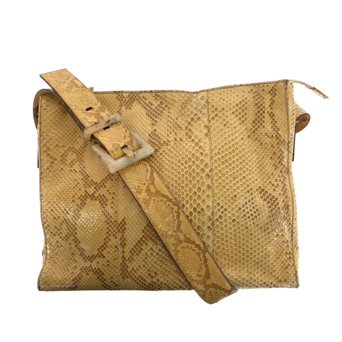美品 PRADA プラダ 三角ロゴプレート ベージュ シルバー金具 パイソン ショルダーバッグ ポシェット 505778 【中古】