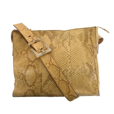 美品 PRADA プラダ 三角ロゴプレート ベージュ シルバー金具 パイソン ショルダーバッグ ポシェット 505778 【中古】