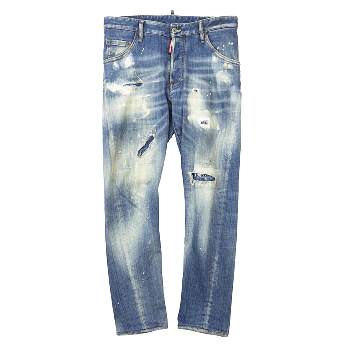 【SALE】DSQUARED2 ディースクエアード デニムパンツ Skater Jean サイズ 44 メンズ ダメージ リメイク ペンキ加工 ストレッチ スキニー ボトムス ライトインディゴ イタリア製 S71LB0721 S30664