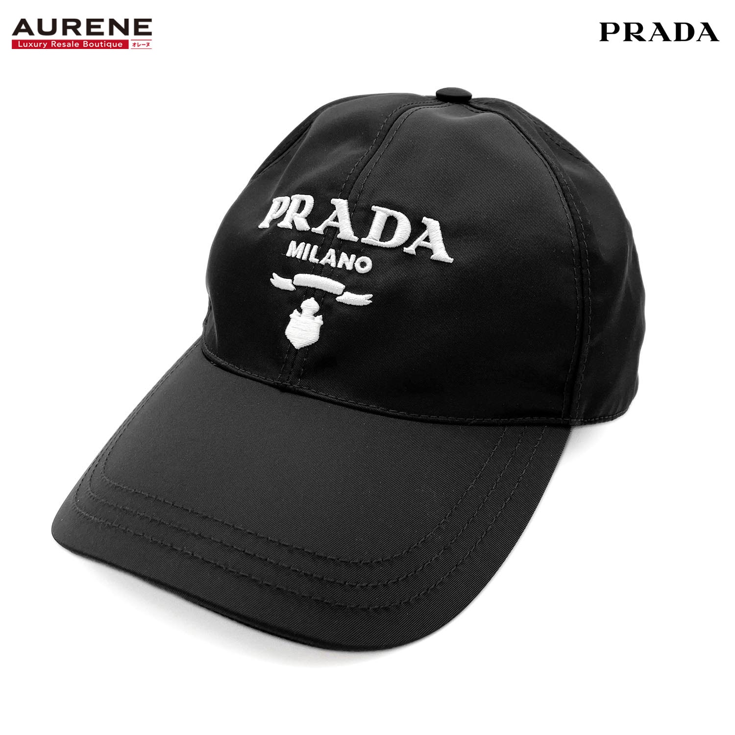 PRADA プラダ RE-NYLON ロゴ刺繍 ベースボール キャップ
 帽子 ハット ICチップ ナイロン M ブラック ユニセックス
 【中古】