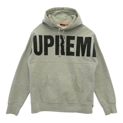 Supreme シュプリーム 14AW Banner Pullover Hoodie バナー プルオーバー フーディー ロゴ パーカー グレー系 M【中古】