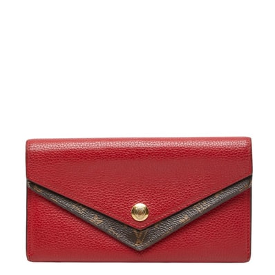 ルイ ヴィトン モノグラム ポルトフォイユドゥブル 長財布 M64317 レッド ブラウン レザー PVC レディース LOUIS VUITTON 【中古】