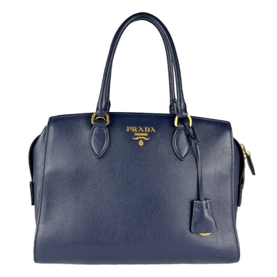 プラダ PRADA ハンドバッグ ショルダーバッグ レザー ネイビー レディース【中古】 z8878
