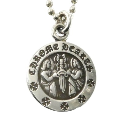 CHROME HEARTS クロムハーツ(原本無) 2025年直営店購入レシート付属 CHRM ANGL MDL V2 エンジェルメダル チャーム ペンダントトップ + ボールチェーン30inch ネックレス シルバー系【中古】