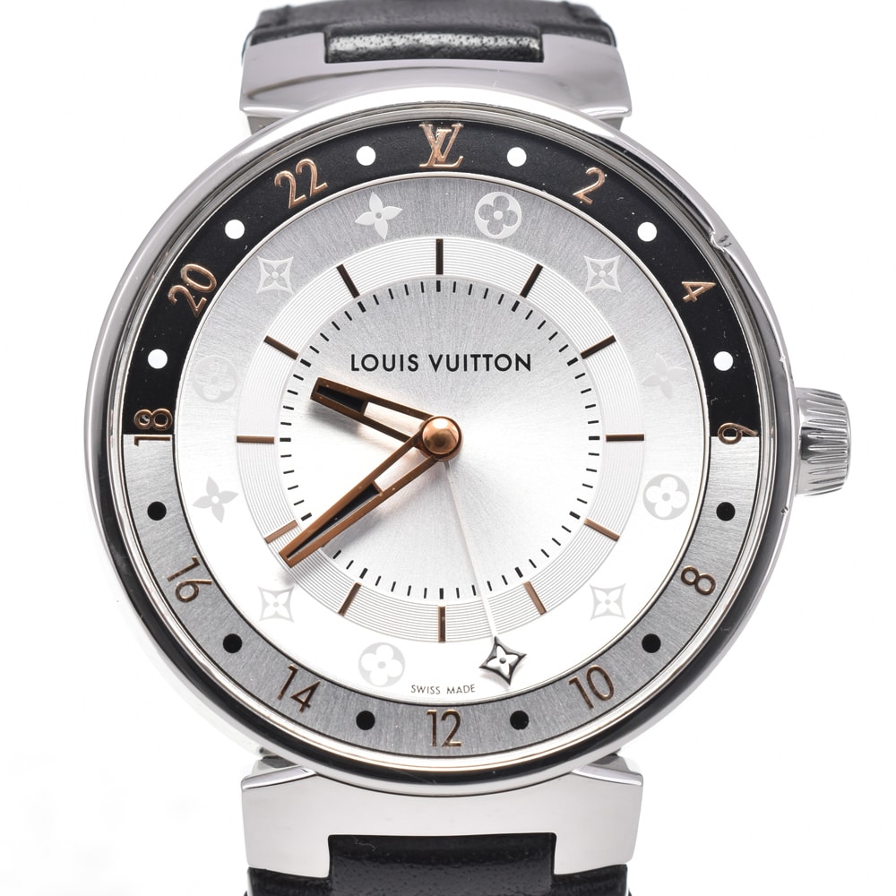 ルイ・ヴィトン LOUIS VUITTON Q8D10 タンブール ムーン デュアルタイム クォーツ メンズ 美品 箱・保証書付き J#145200