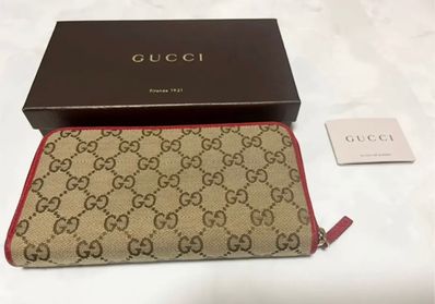 GUCCI GG Canvas Round Long Wallet "Beige/Red"