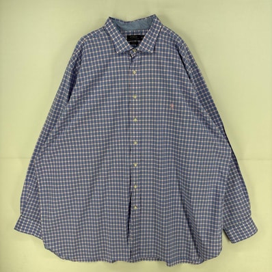古着 ポロ・ラルフローレン POLO RALPH LAUREN 長袖シャツ ワンポイント ロゴ 刺繍 大きいサイズ 4XL ブルー系 チェック メンズ