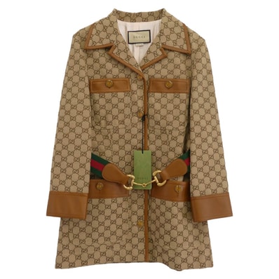 GUCCI グッチ ジャケット GGキャンバス シェリーライン レザー ジャケット ライトブラウン系 マルチカラー系 40【新古品】【未使用】【中古】