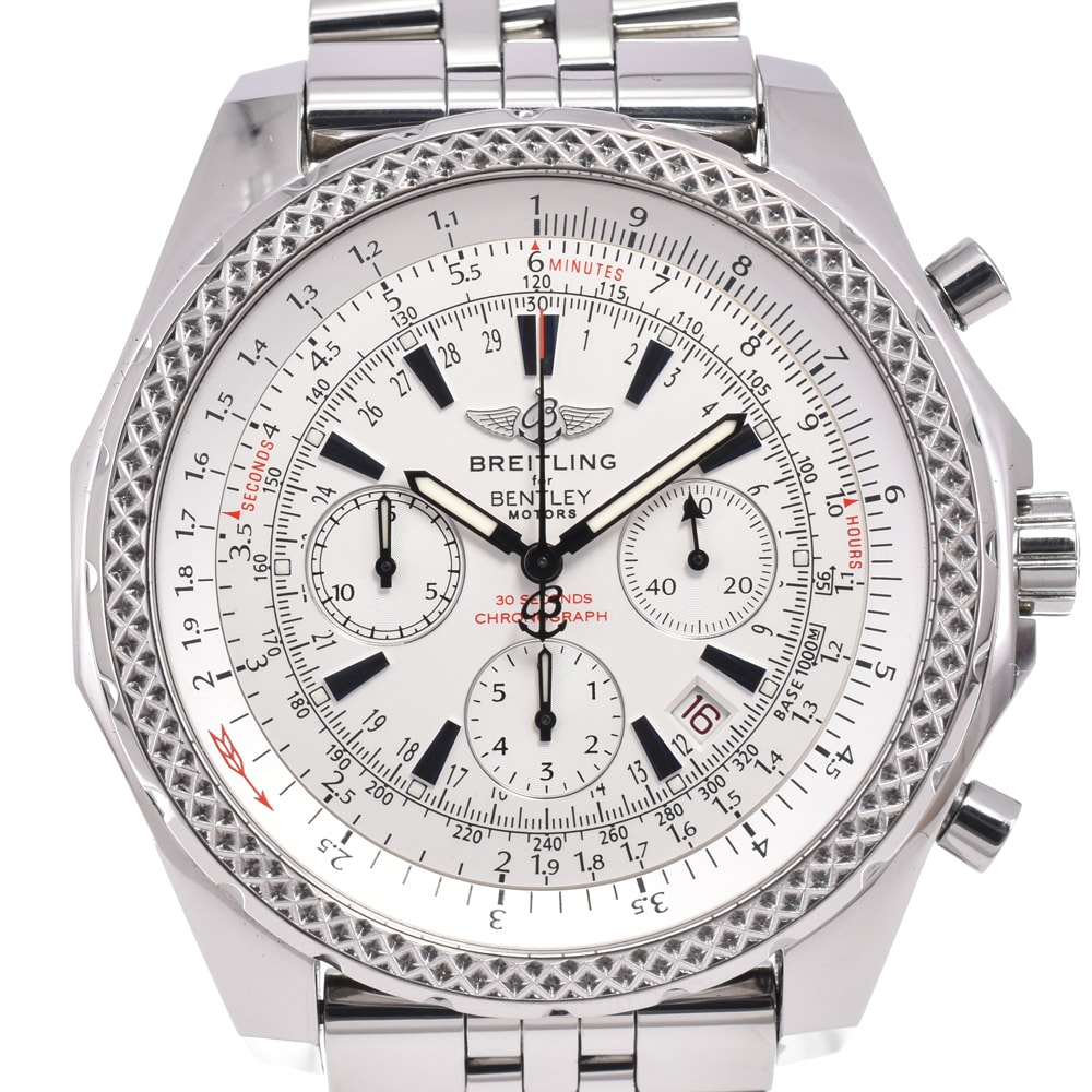 ブライトリング BREITLING A25362 ベントレー モーターズ クロノグラフ シルバー 自動巻き メンズ 美品 箱・保証書付き 腕時計 D#146806