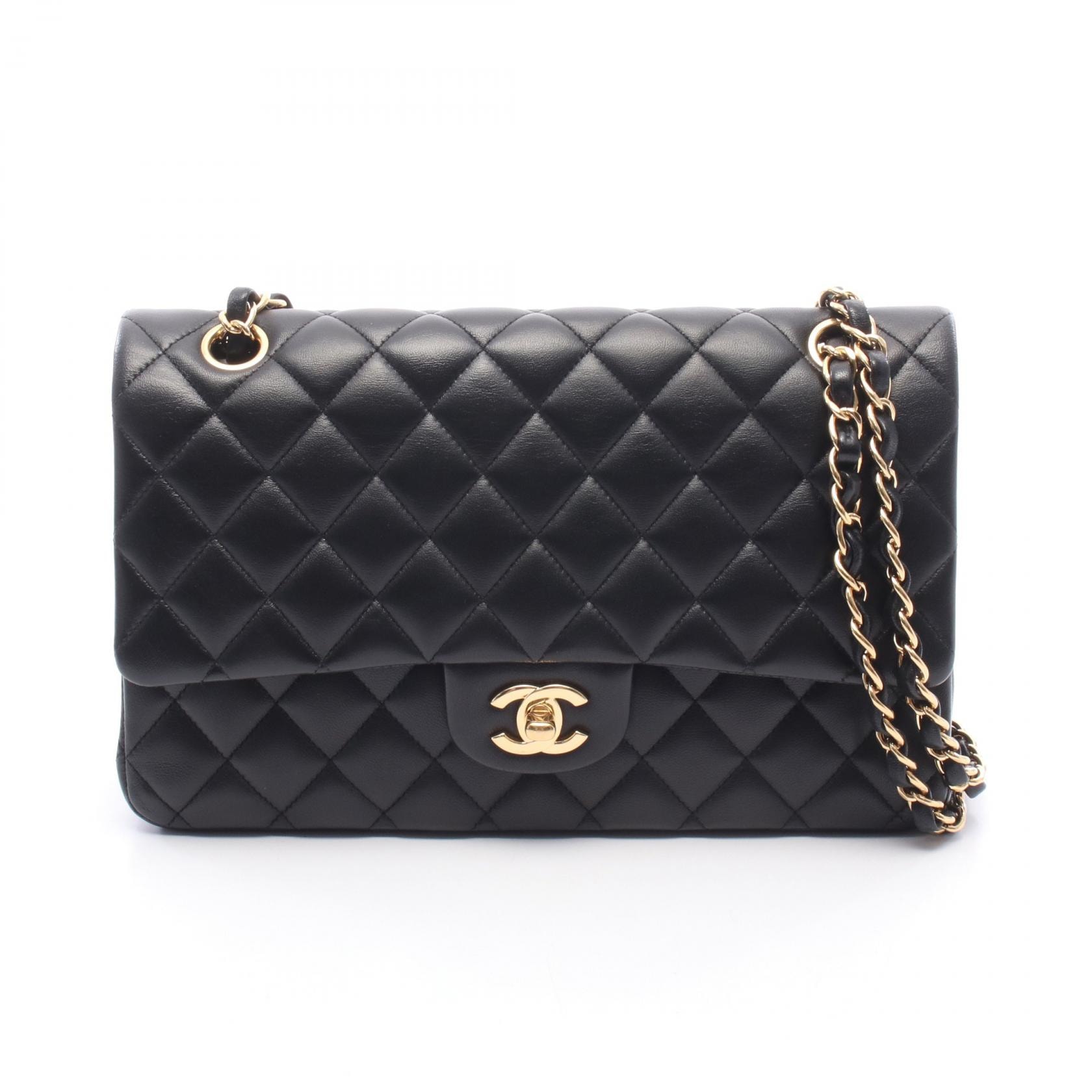 シャネル CHANEL マトラッセ Wフラップ ショルダーバッグ バッグ ラムスキン(羊革) レディース ブラック系 【中古】