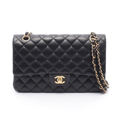 シャネル CHANEL マトラッセ Wフラップ ショルダーバッグ バッグ ラムスキン(羊革) レディース ブラック系 【中古】